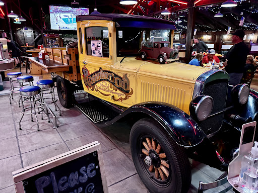 The vintage Knowlwood truck parked inside the restaurant