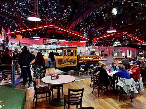 Inside Knowlwood, with the vintage truck under the string lights